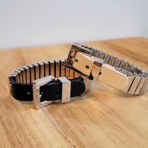 Black Vegan Leather and Metal Bracelet